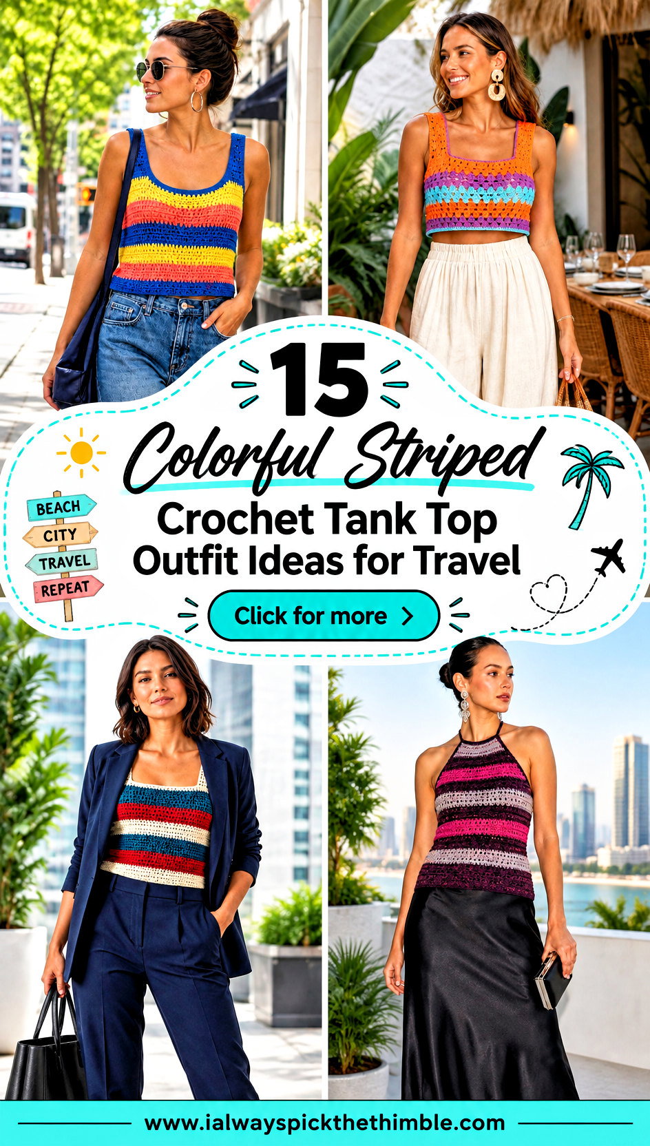 15 Colorful Striped Crochet Tank Top Outfit Ideas for Travel - 15 Colorful Striped Crochet Tank Top Outfit Ideas for Travel