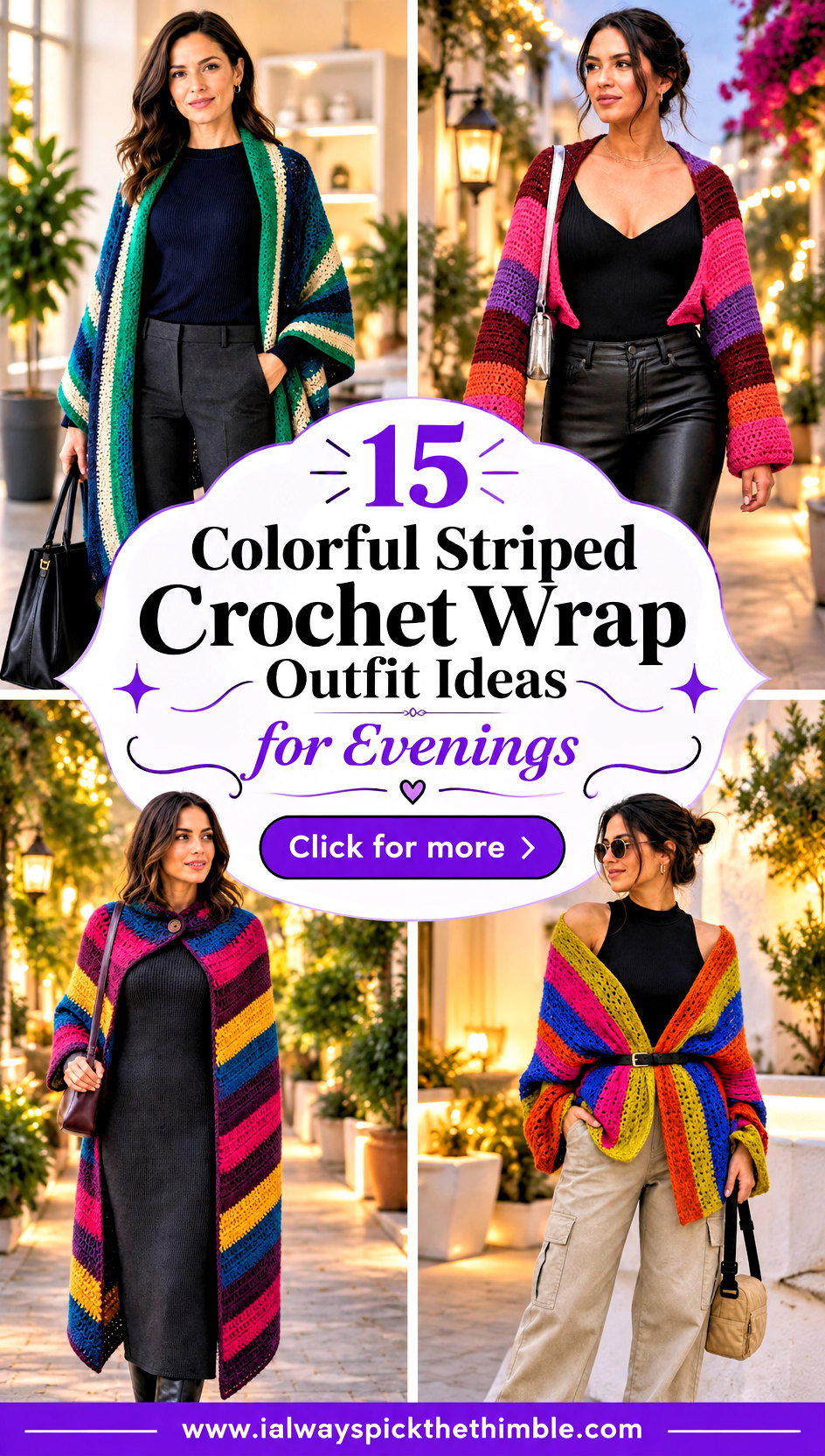 15 Colorful Striped Crochet Wrap Outfit Ideas for Evenings - 15 Colorful Striped Crochet Wrap Outfit Ideas for Evenings