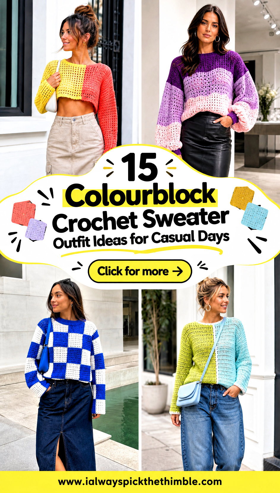 15 Colourblock Crochet Sweater Outfit Ideas for Casual Days - 15 Colourblock Crochet Sweater Outfit Ideas for Casual Days