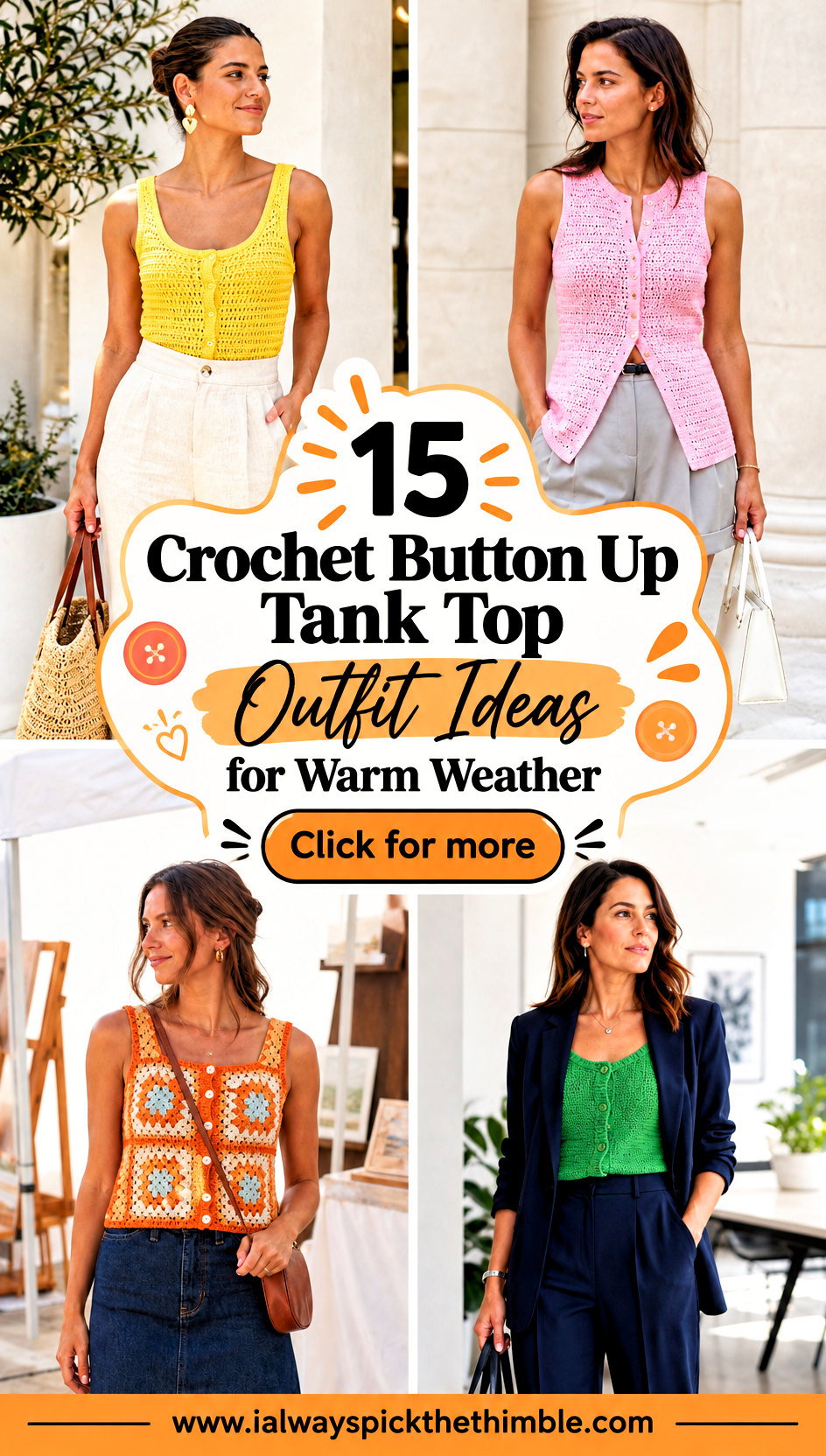 15 Crochet Button Up Tank Top Outfit Ideas for Warm Weather - 15 Crochet Button Up Tank Top Outfit Ideas for Warm Weather