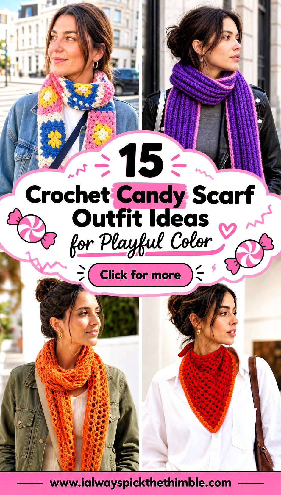 15 Crochet Candy Scarf Outfit Ideas for Playful Color - 15 Crochet Candy Scarf Outfit Ideas for Playful Color