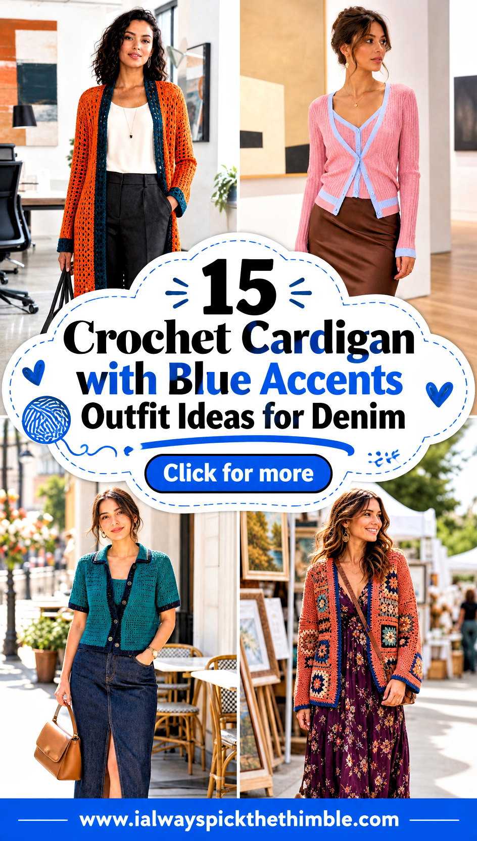 15 Crochet Cardigan with Blue Accents Outfit Ideas for Denim - 15 Crochet Cardigan with Blue Accents Outfit Ideas for Denim