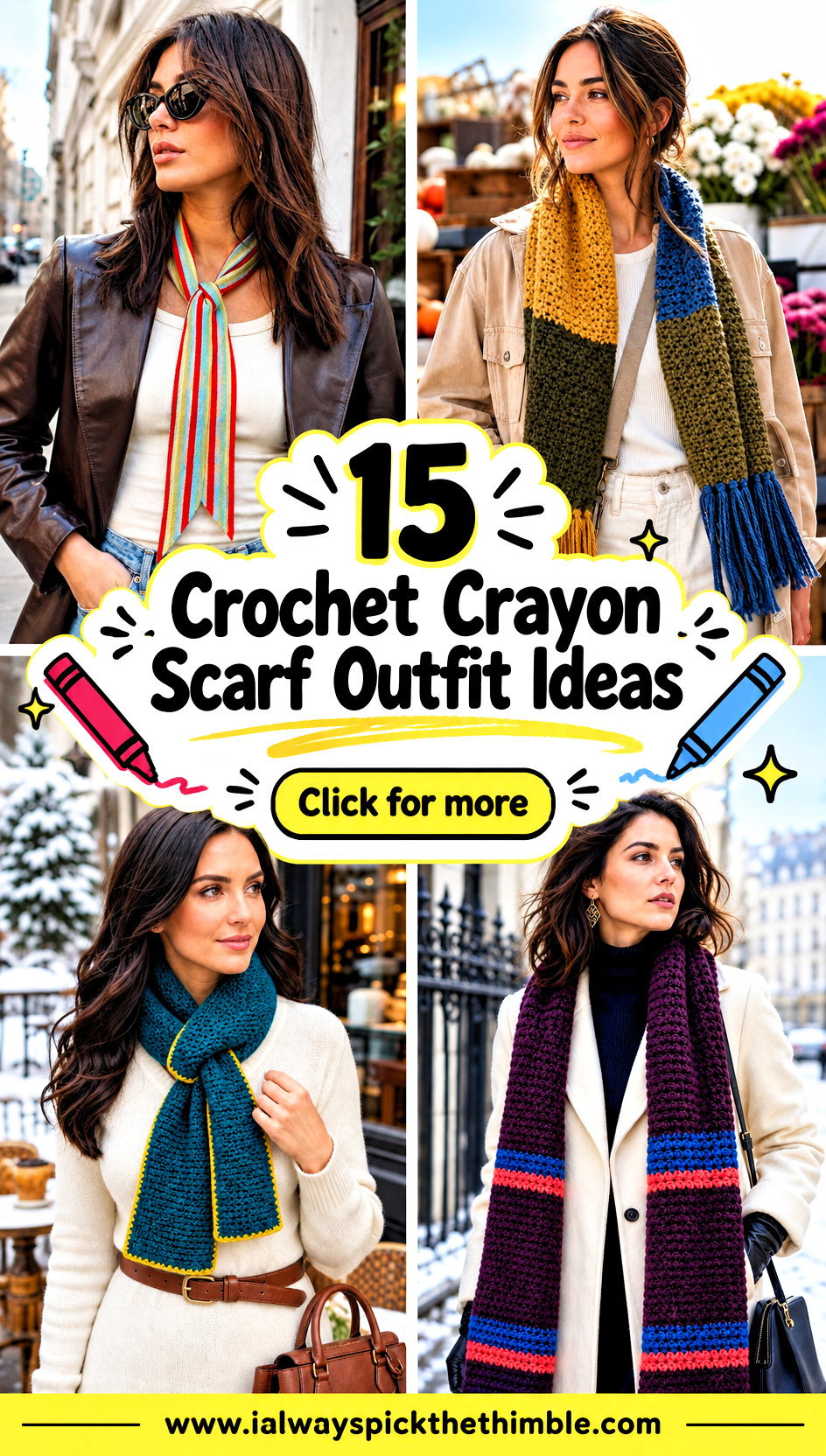 15 Crochet Crayon Scarf Outfit Ideas for Colorful Looks - 15 Crochet Crayon Scarf Outfit Ideas for Colorful Looks