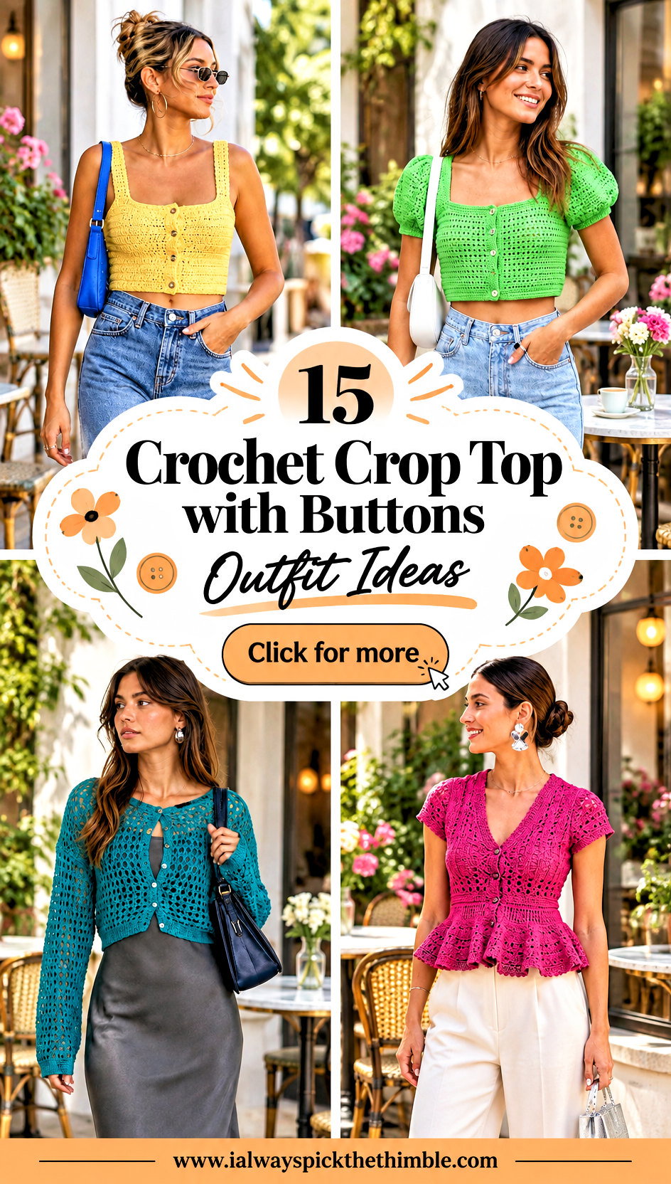 15 Crochet Crop Top with Buttons Outfit Ideas for Brunch - 15 Crochet Crop Top with Buttons Outfit Ideas for Brunch