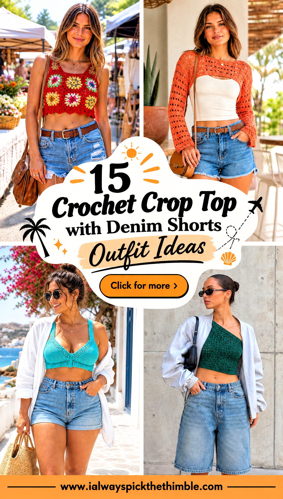 15 Crochet Crop Top with Denim Shorts Outfit Ideas for Trips - 15 Crochet Crop Top with Denim Shorts Outfit Ideas for Trips