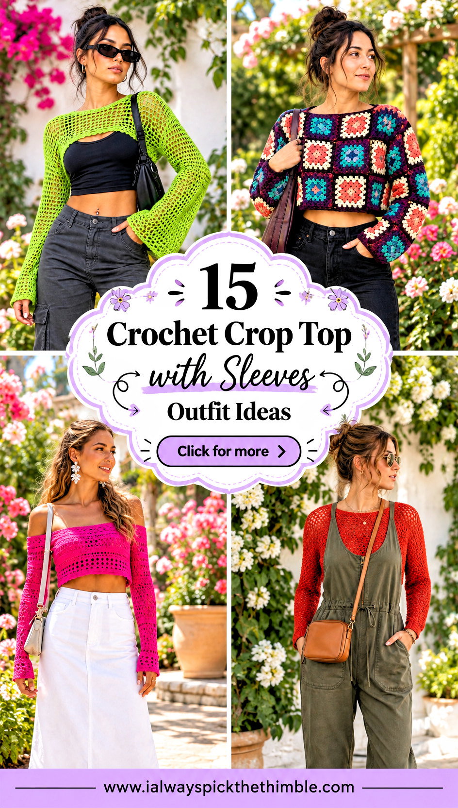 15 Crochet Crop Top with Sleeves Outfit Ideas for Spring - 15 Crochet Crop Top with Sleeves Outfit Ideas for Spring