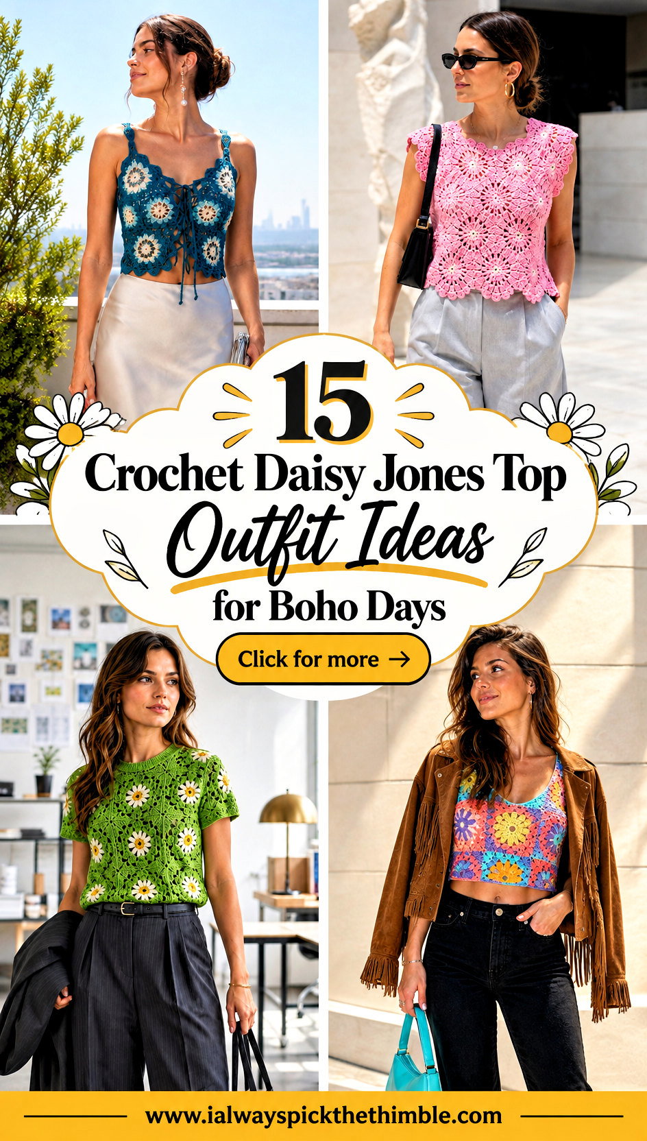 15 Crochet Daisy Jones Top Outfit Ideas for Boho Days - 15 Crochet Daisy Jones Top Outfit Ideas for Boho Days