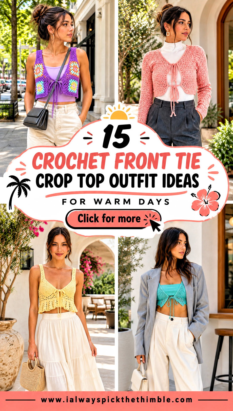 15 Crochet Front Tie Crop Top Outfit Ideas for Warm Days - 15 Crochet Front Tie Crop Top Outfit Ideas for Warm Days