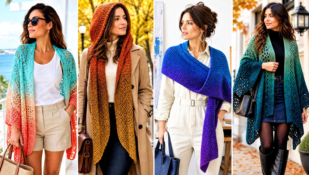 15 Crochet Gradient Shawl Outfit Ideas for Layering