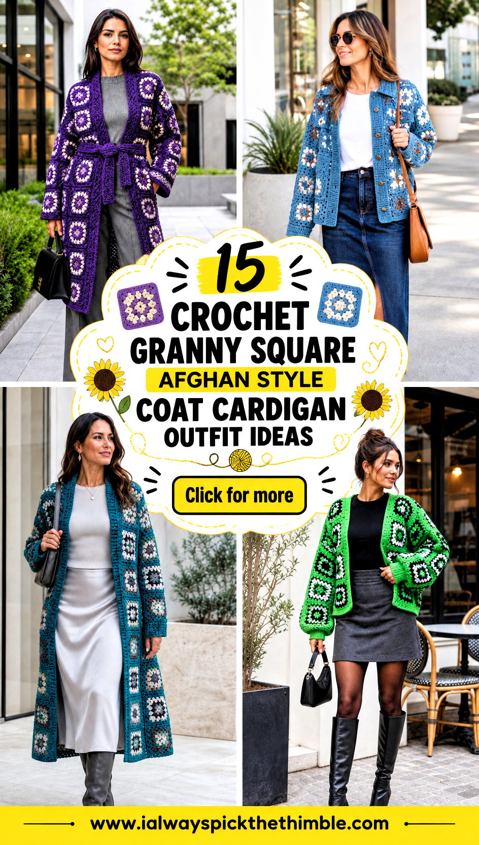 15 Crochet Granny Square Afghan Style Coat Cardigan Outfit Ideas - 15 Crochet Granny Square Afghan Style Coat Cardigan Outfit Ideas
