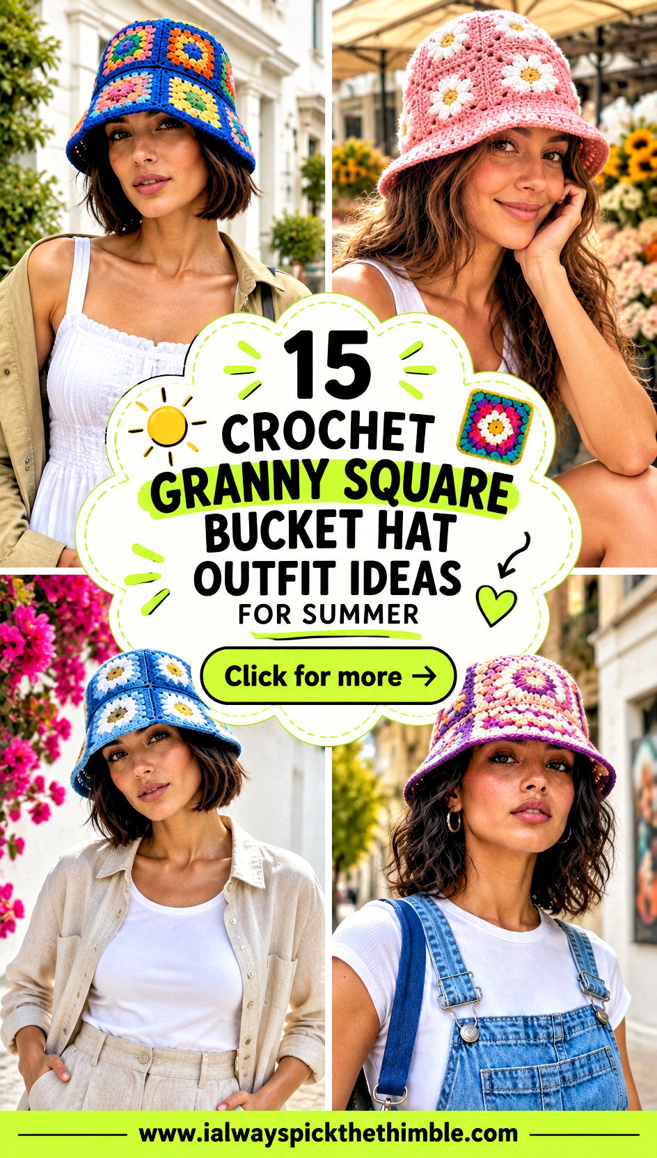 15 Crochet Granny Square Bucket Hat Outfit Ideas for Summer - 15 Crochet Granny Square Bucket Hat Outfit Ideas for Summer