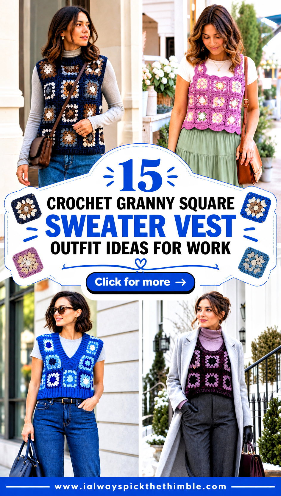 15 Crochet Granny Square Sweater Vest Outfit Ideas for Work - 15 Crochet Granny Square Sweater Vest Outfit Ideas for Work