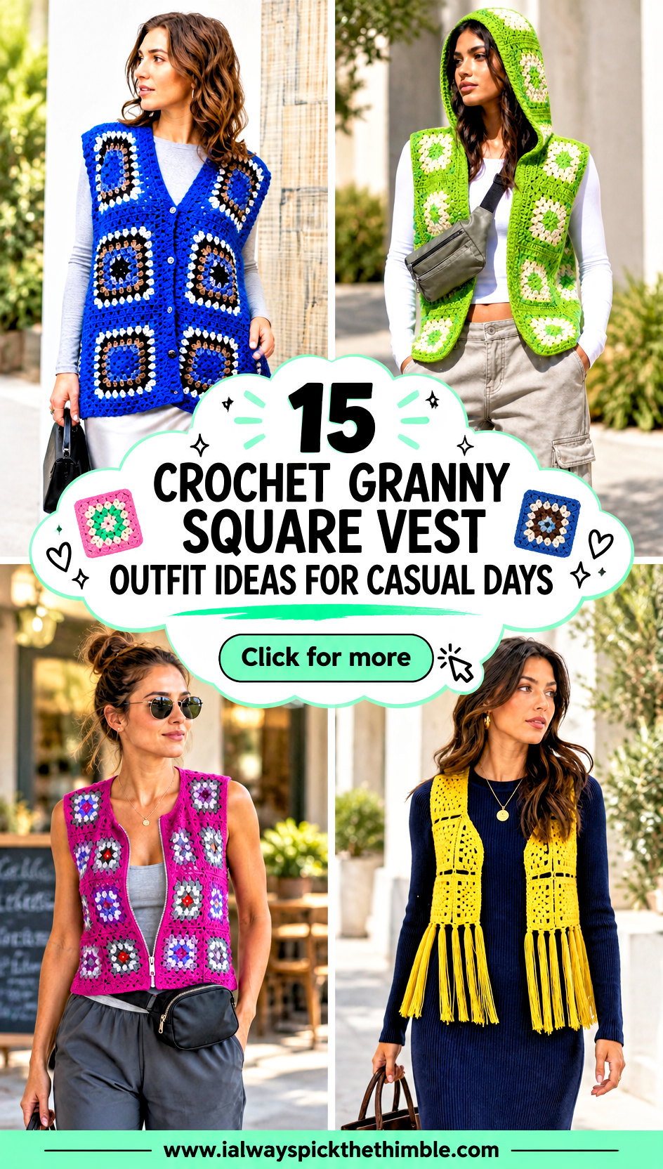 15 Crochet Granny Square Vest Outfit Ideas for Casual Days - 15 Crochet Granny Square Vest Outfit Ideas for Casual Days