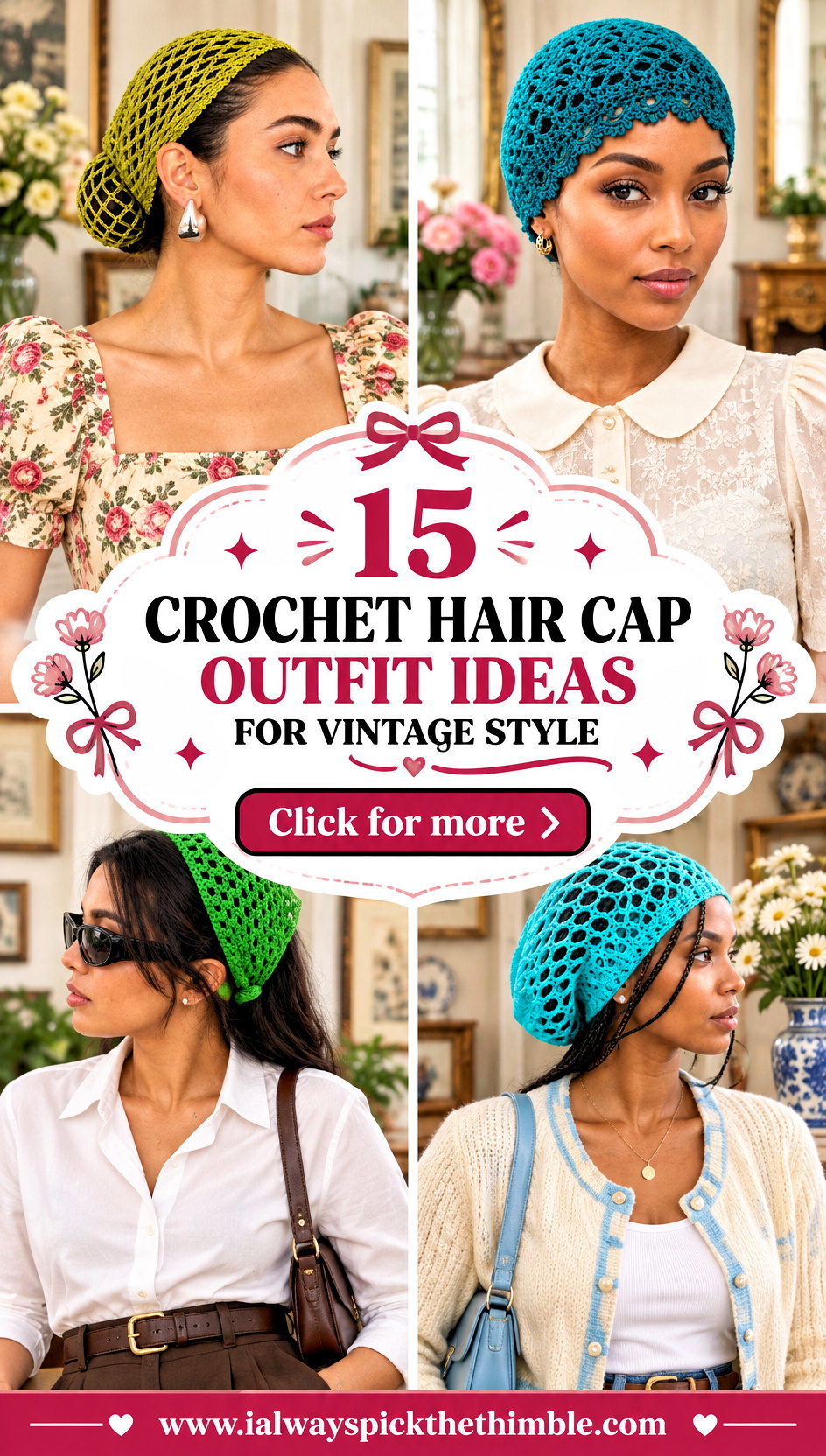 15 Crochet Hair Cap Outfit Ideas for Vintage Style - 15 Crochet Hair Cap Outfit Ideas for Vintage Style