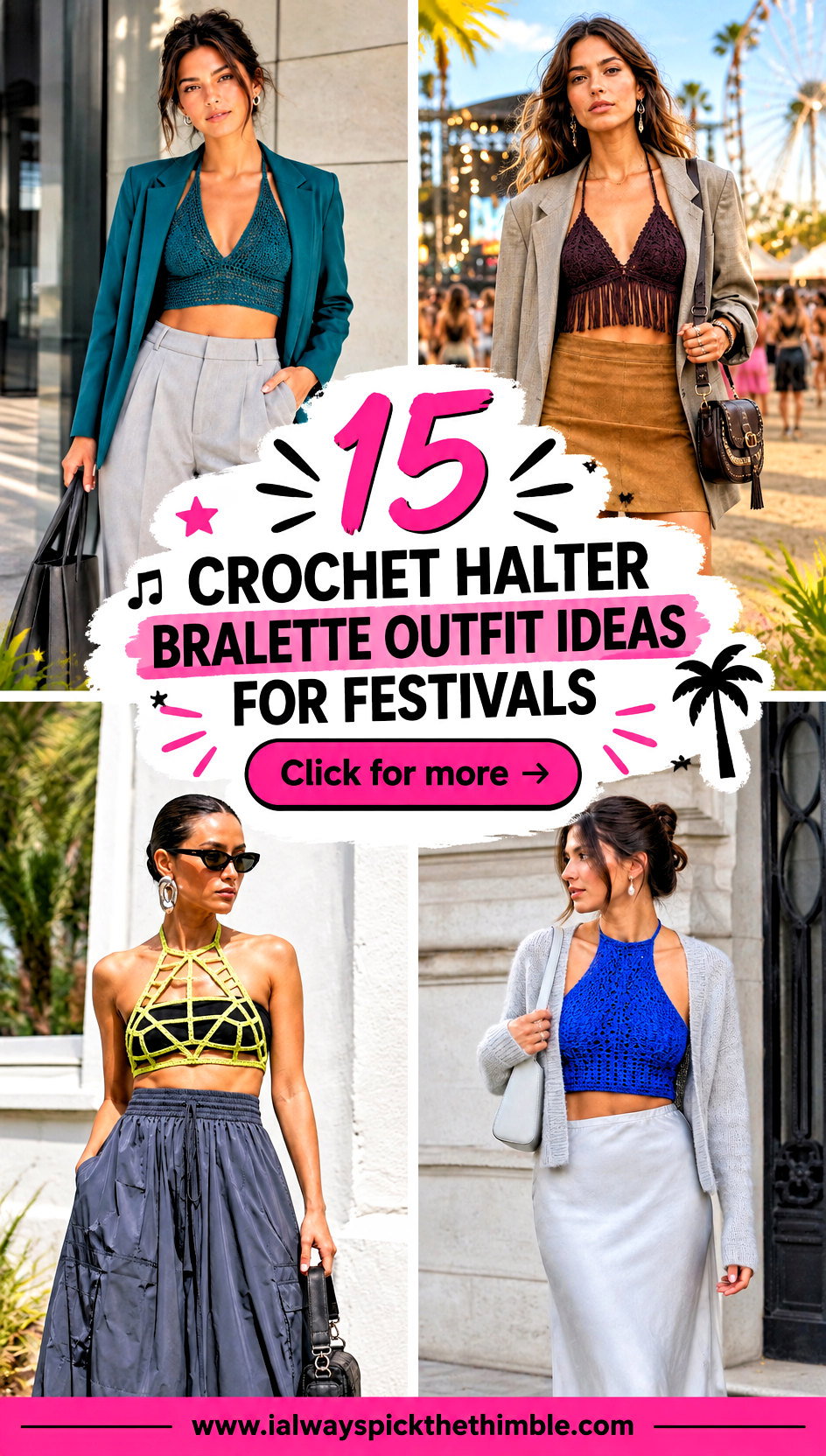 15 Crochet Halter Bralette Outfit Ideas for Festivals - 15 Crochet Halter Bralette Outfit Ideas for Festivals