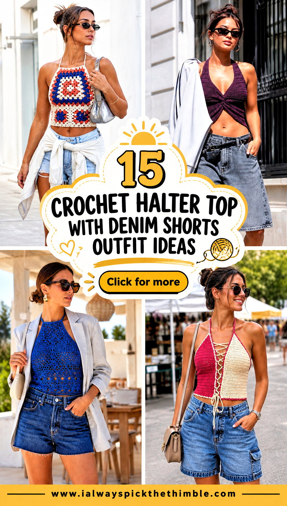 15 Crochet Halter Top With Denim Shorts Outfit Ideas - 15 Crochet Halter Top With Denim Shorts Outfit Ideas
