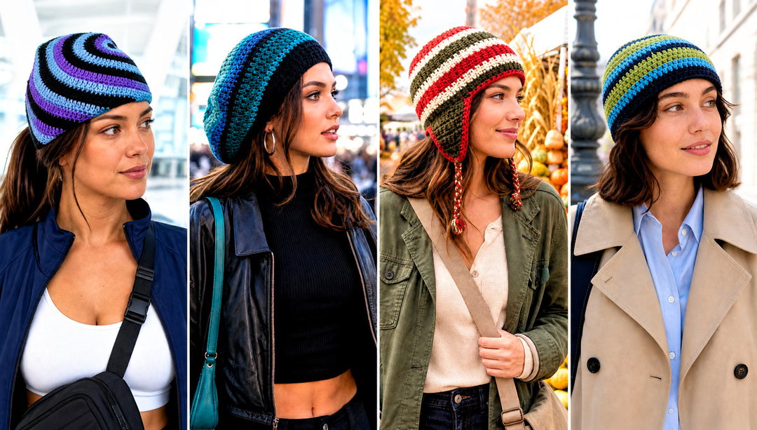15 Crochet Hats with Stripes Outfit Ideas for Casual Days