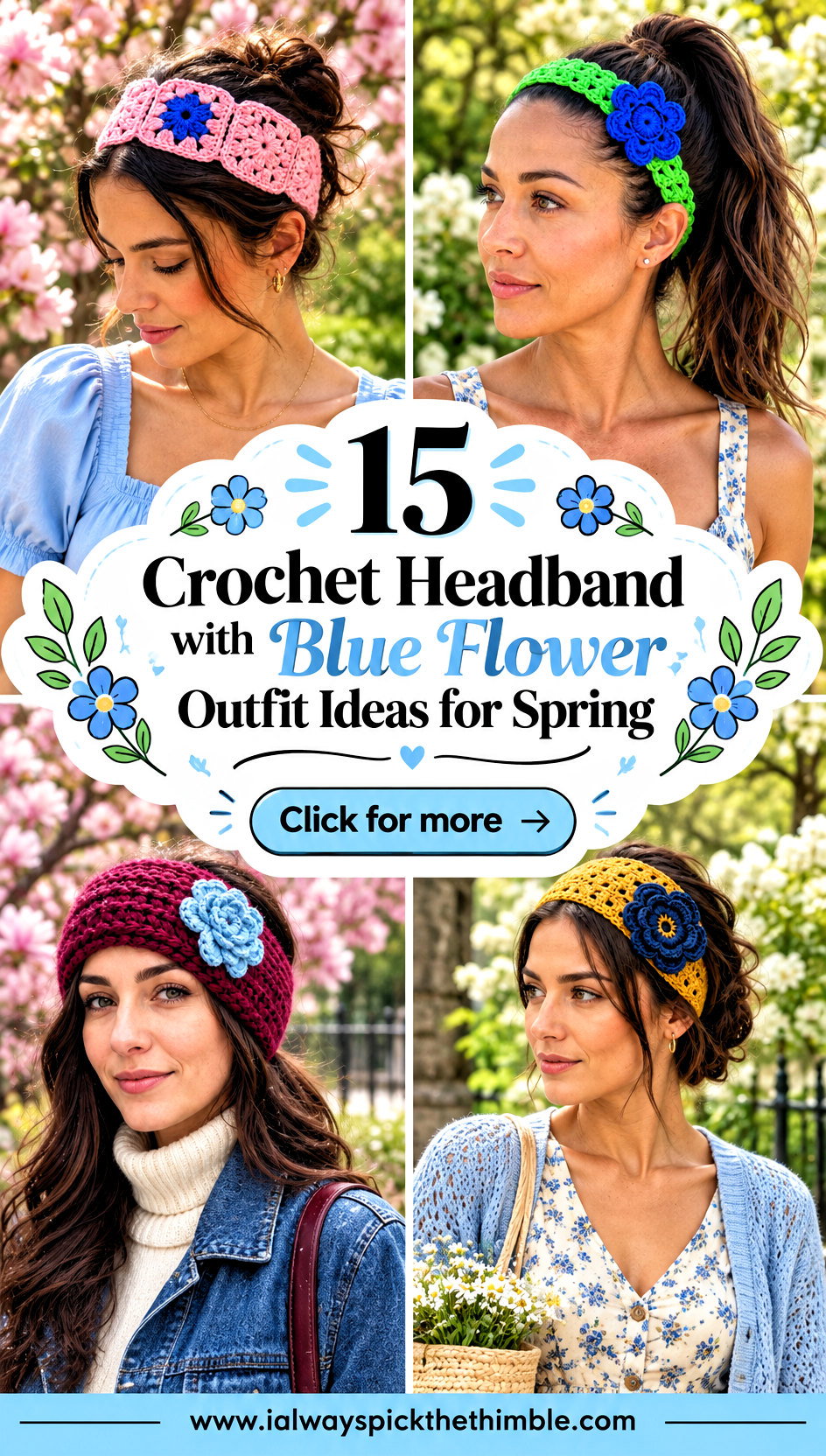 15 Crochet Headband with Blue Flower Outfit Ideas for Spring - 15 Crochet Headband with Blue Flower Outfit Ideas for Spring
