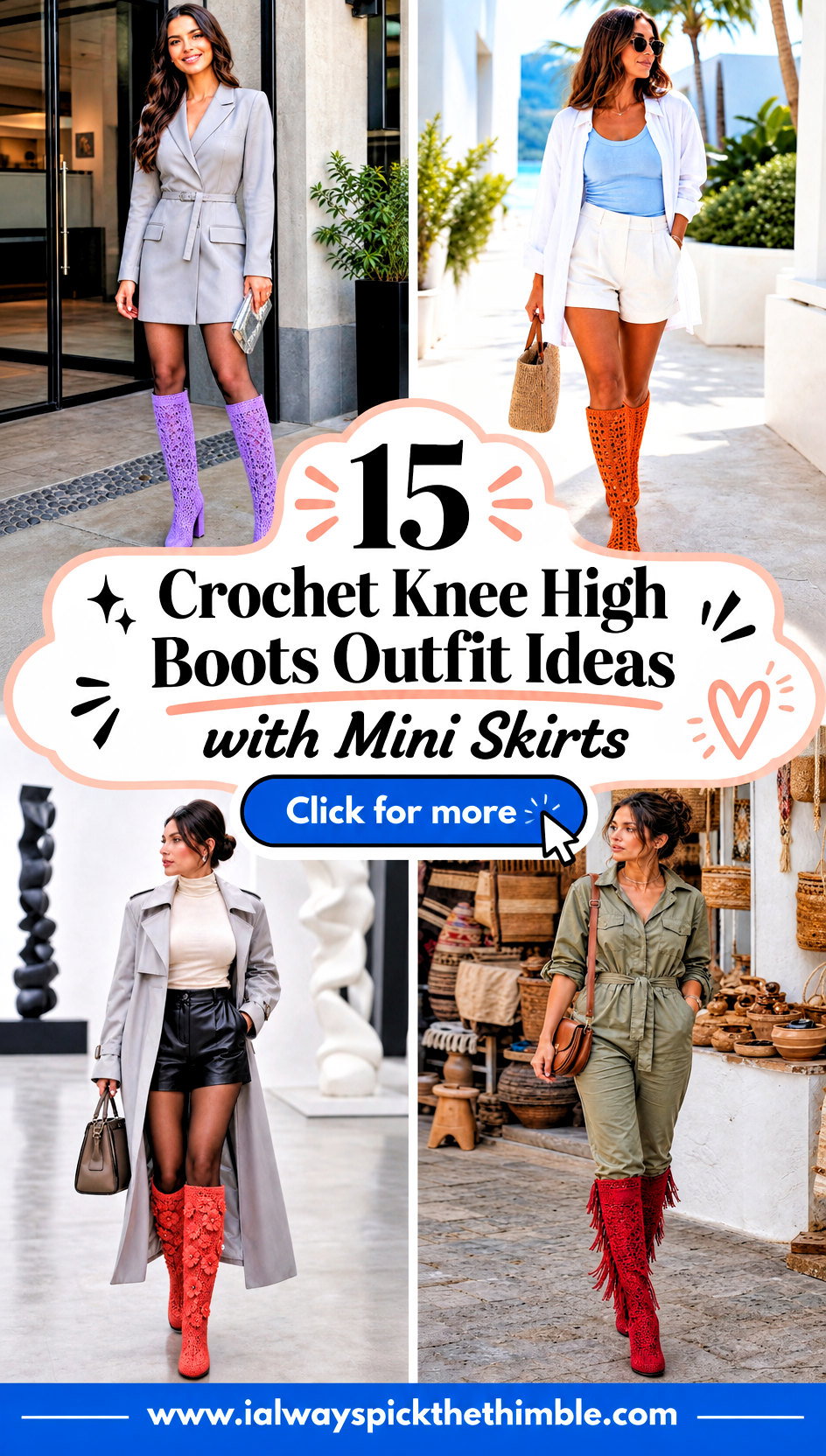 15 Crochet Knee High Boots Outfit Ideas with Mini Skirts - 15 Crochet Knee High Boots Outfit Ideas with Mini Skirts