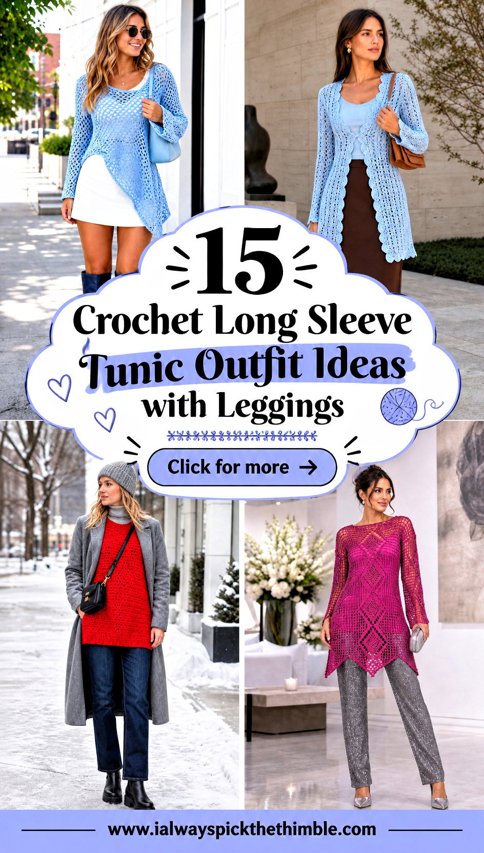 15 Crochet Long Sleeve Tunic Outfit Ideas with Leggings - 15 Crochet Long Sleeve Tunic Outfit Ideas with Leggings