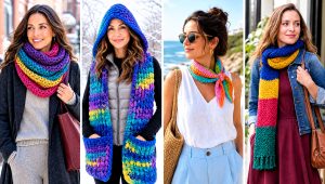15 Crochet Mood Scarf Outfit Ideas for Colorful Layers