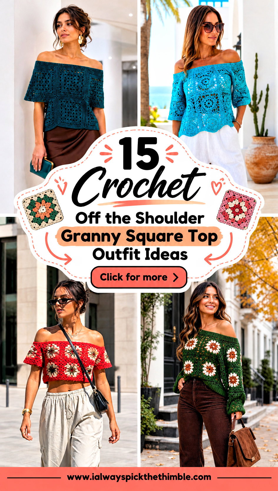 15 Crochet Off the Shoulder Granny Square Top Outfit Ideas - 15 Crochet Off the Shoulder Granny Square Top Outfit Ideas