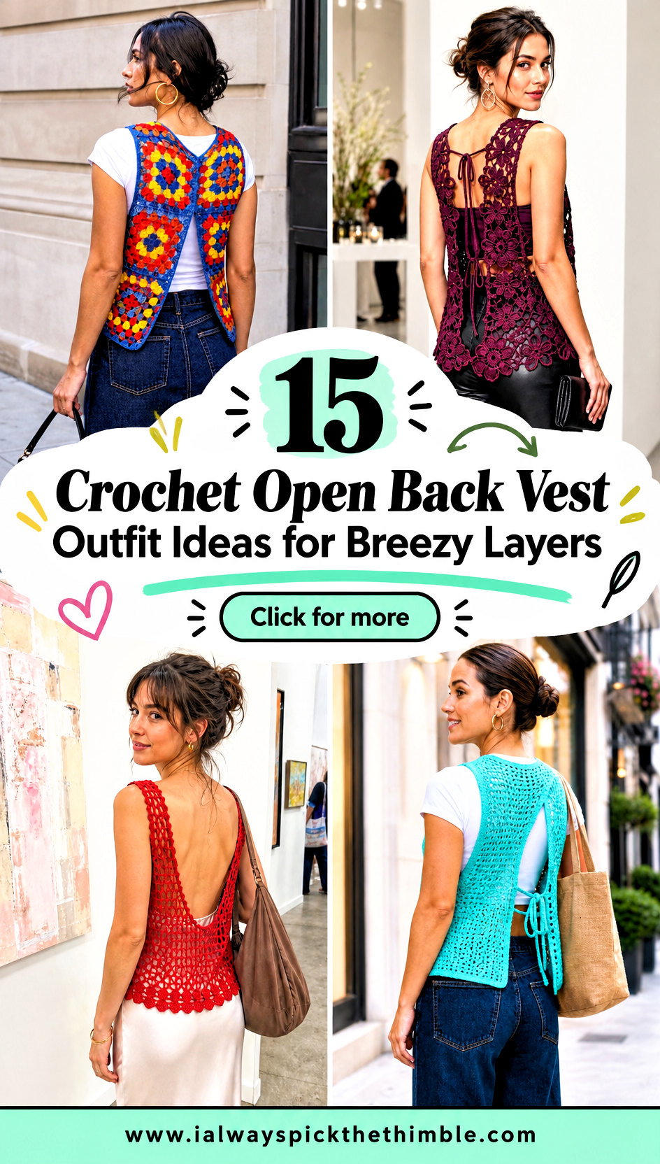 15 Crochet Open Back Vest Outfit Ideas for Breezy Layers - 15 Crochet Open Back Vest Outfit Ideas for Breezy Layers