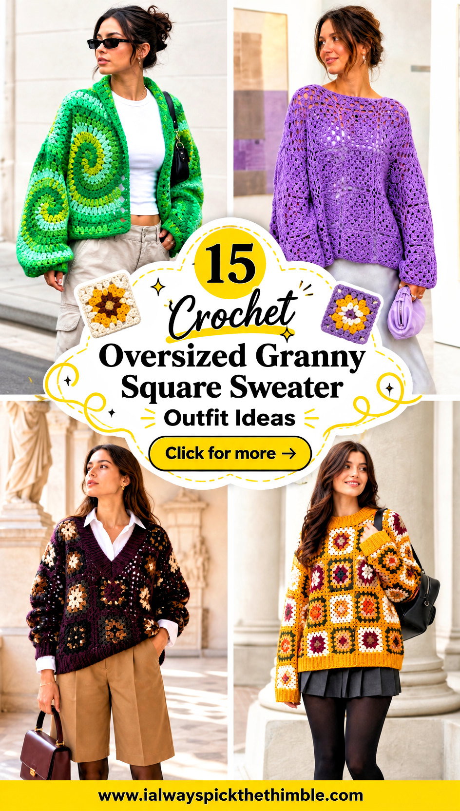 15 Crochet Oversized Granny Square Sweater Outfit Ideas - 15 Crochet Oversized Granny Square Sweater Outfit Ideas