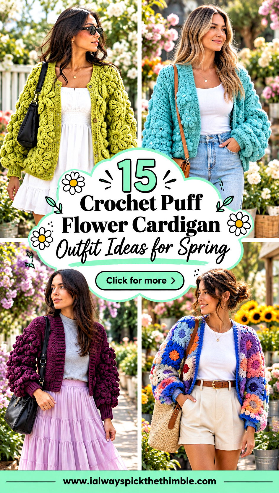15 Crochet Puff Flower Cardigan Outfit Ideas for Spring - 15 Crochet Puff Flower Cardigan Outfit Ideas for Spring
