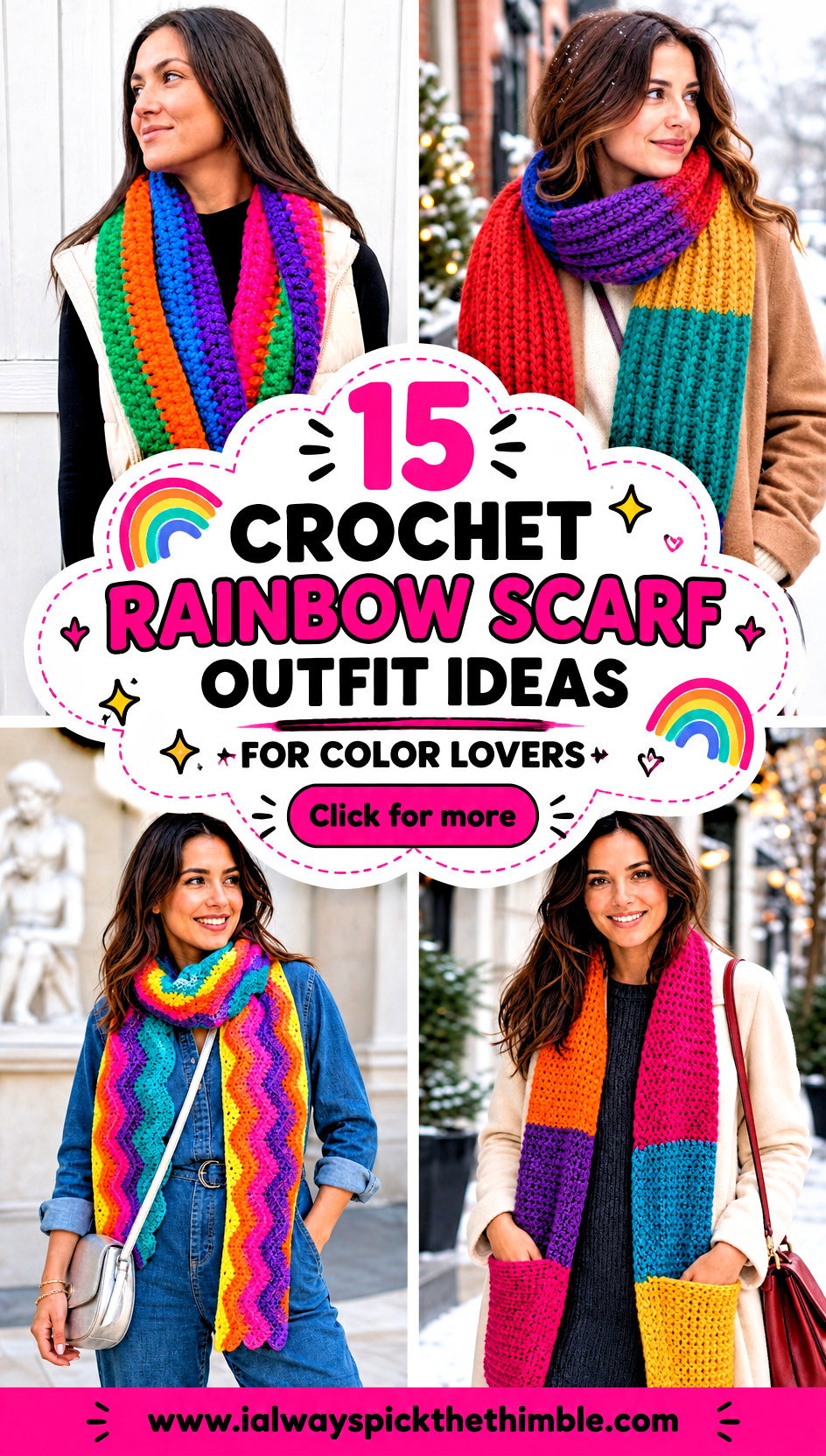 15 Crochet Rainbow Scarf Outfit Ideas for Color Lovers - 15 Crochet Rainbow Scarf Outfit Ideas for Color Lovers