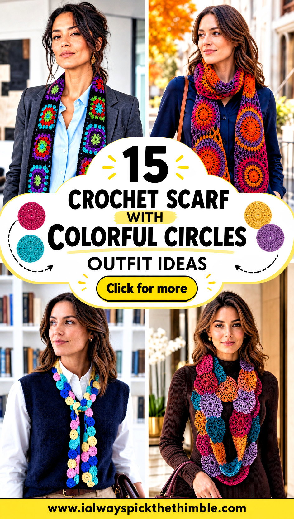 15 Crochet Scarf With Colorful Circles Outfit Ideas - 15 Crochet Scarf With Colorful Circles Outfit Ideas