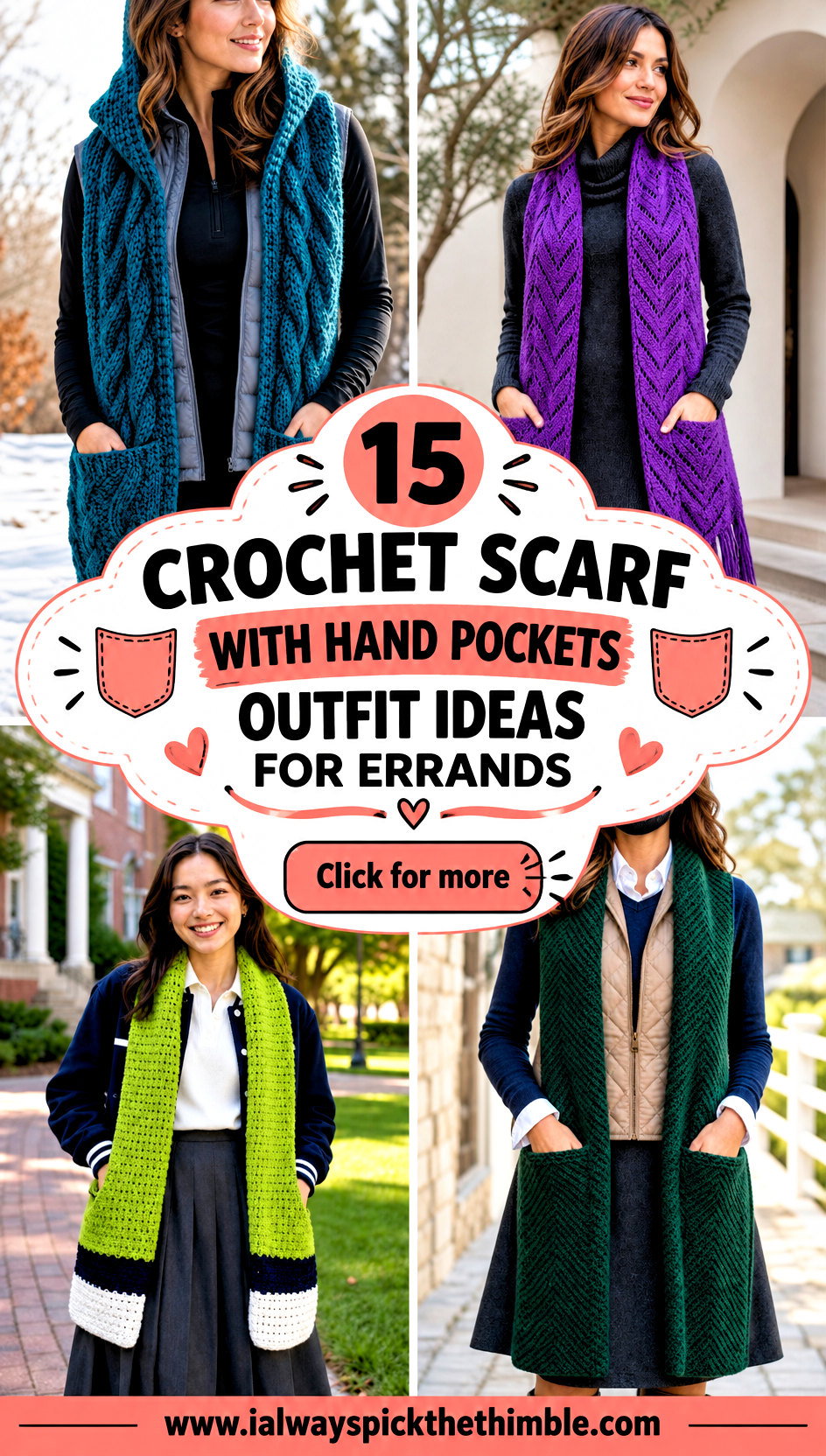 15 Crochet Scarf With Hand Pockets Outfit Ideas for Errands - 15 Crochet Scarf With Hand Pockets Outfit Ideas for Errands