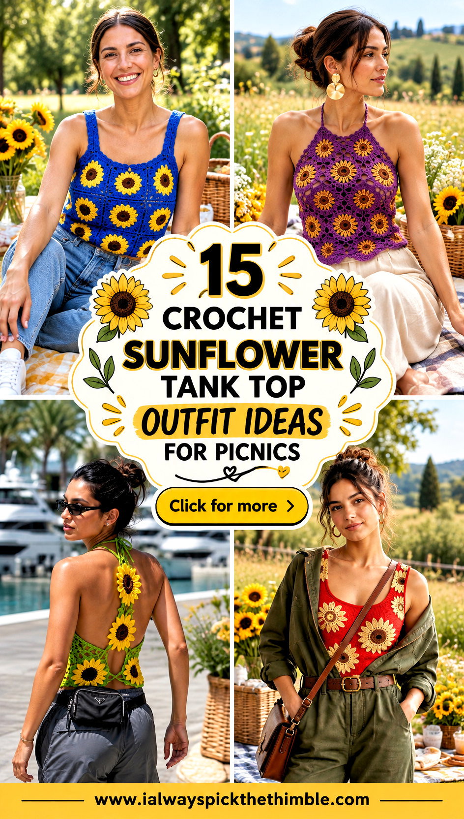 15 Crochet Sunflower Tank Top Outfit Ideas for Picnics - 15 Crochet Sunflower Tank Top Outfit Ideas for Picnics