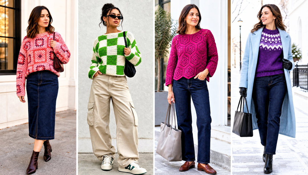 15 Crochet Sweater With Geometric Patterns Outfit Ideas