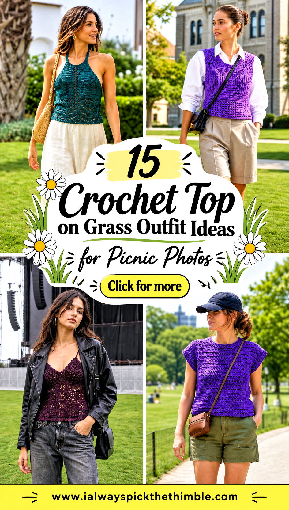 15 Crochet Top on Grass Outfit Ideas for Picnic Photos - 15 Crochet Top on Grass Outfit Ideas for Picnic Photos