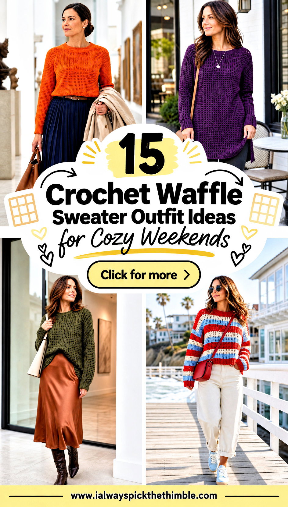 15 Crochet Waffle Sweater Outfit Ideas for Cozy Weekends - 15 Crochet Waffle Sweater Outfit Ideas for Cozy Weekends