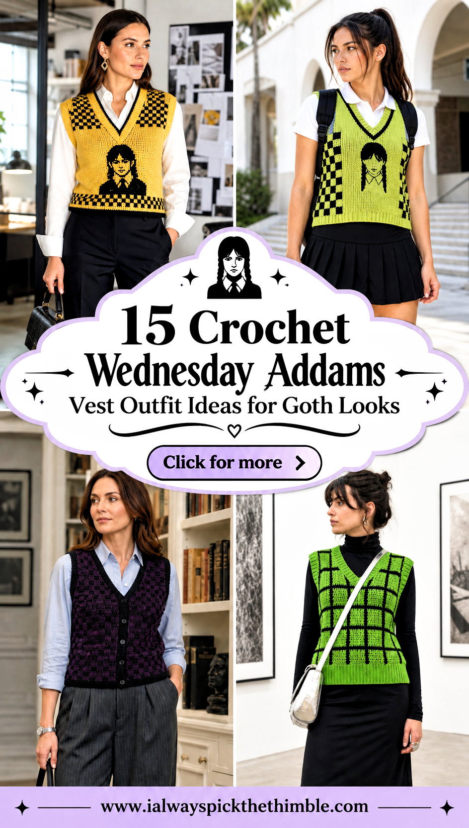 15 Crochet Wednesday Addams Vest Outfit Ideas for Goth Looks - 15 Crochet Wednesday Addams Vest Outfit Ideas for Goth Looks