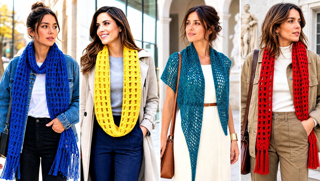 15 Crochet Windowpane Scarf Outfit Ideas for Modern Looks