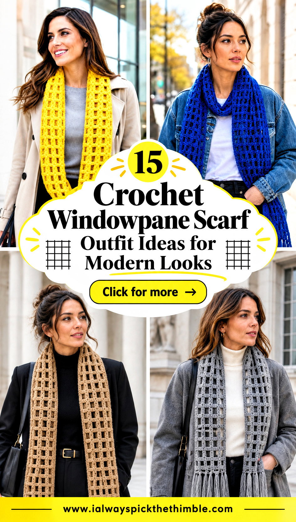 15 Crochet Windowpane Scarf Outfit Ideas for Modern Looks - 15 Crochet Windowpane Scarf Outfit Ideas for Modern Looks