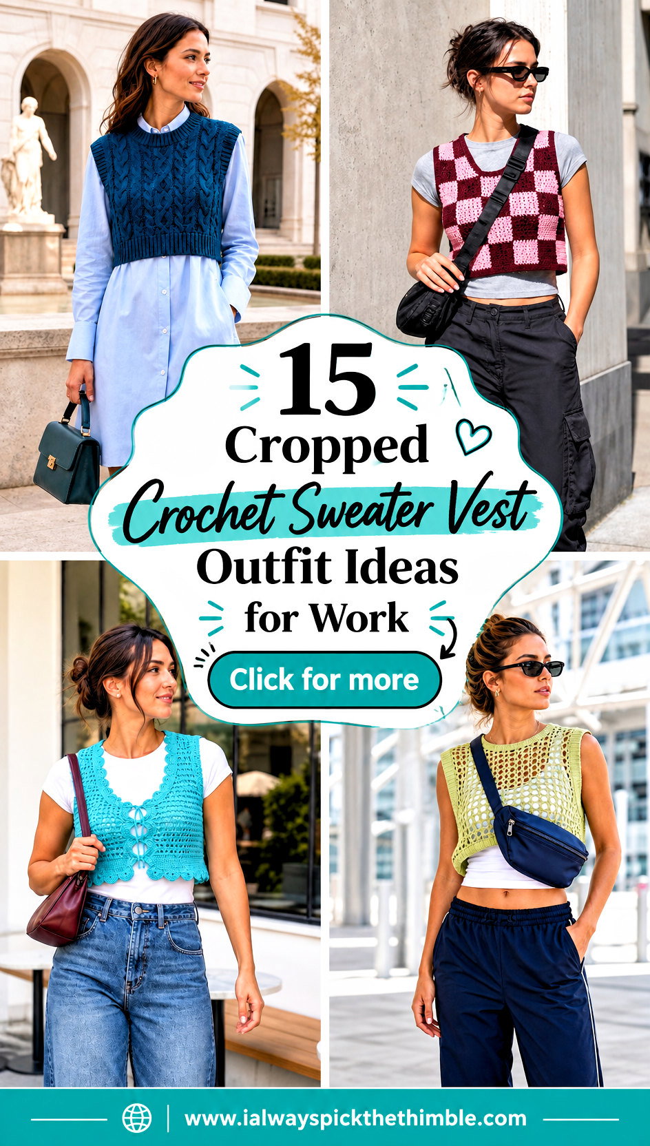 15 Cropped Crochet Sweater Vest Outfit Ideas for Work - 15 Cropped Crochet Sweater Vest Outfit Ideas for Work