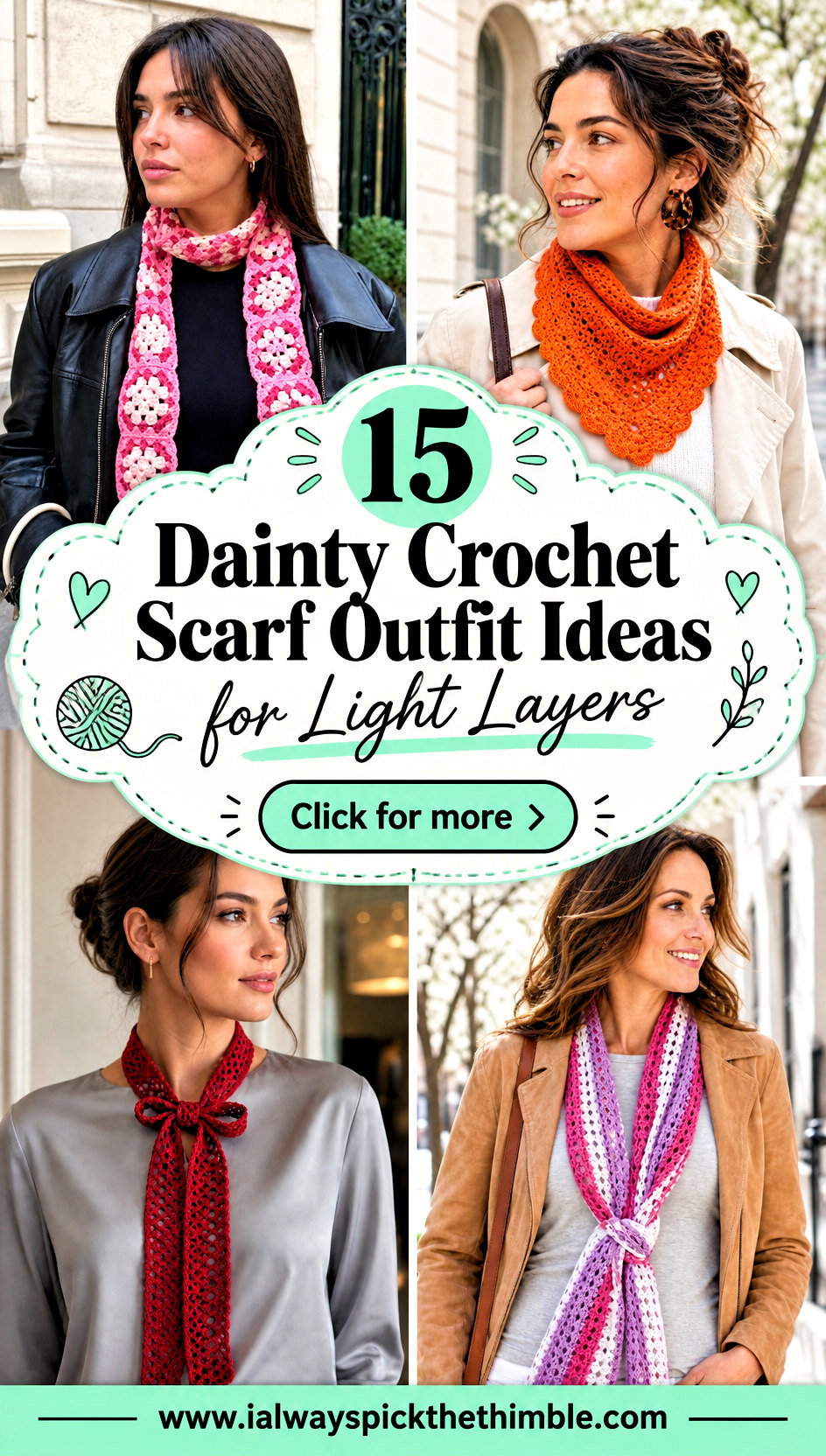 15 Dainty Crochet Scarf Outfit Ideas for Light Layers - 15 Dainty Crochet Scarf Outfit Ideas for Light Layers