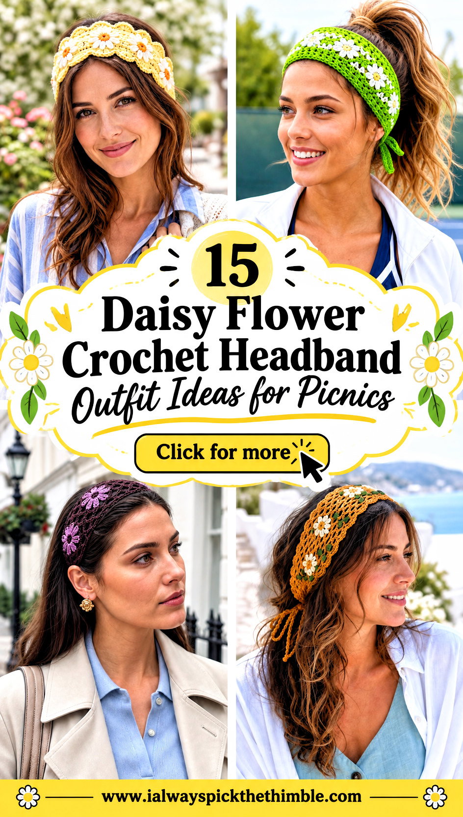 15 Daisy Flower Crochet Headband Outfit Ideas for Picnics - 15 Daisy Flower Crochet Headband Outfit Ideas for Picnics