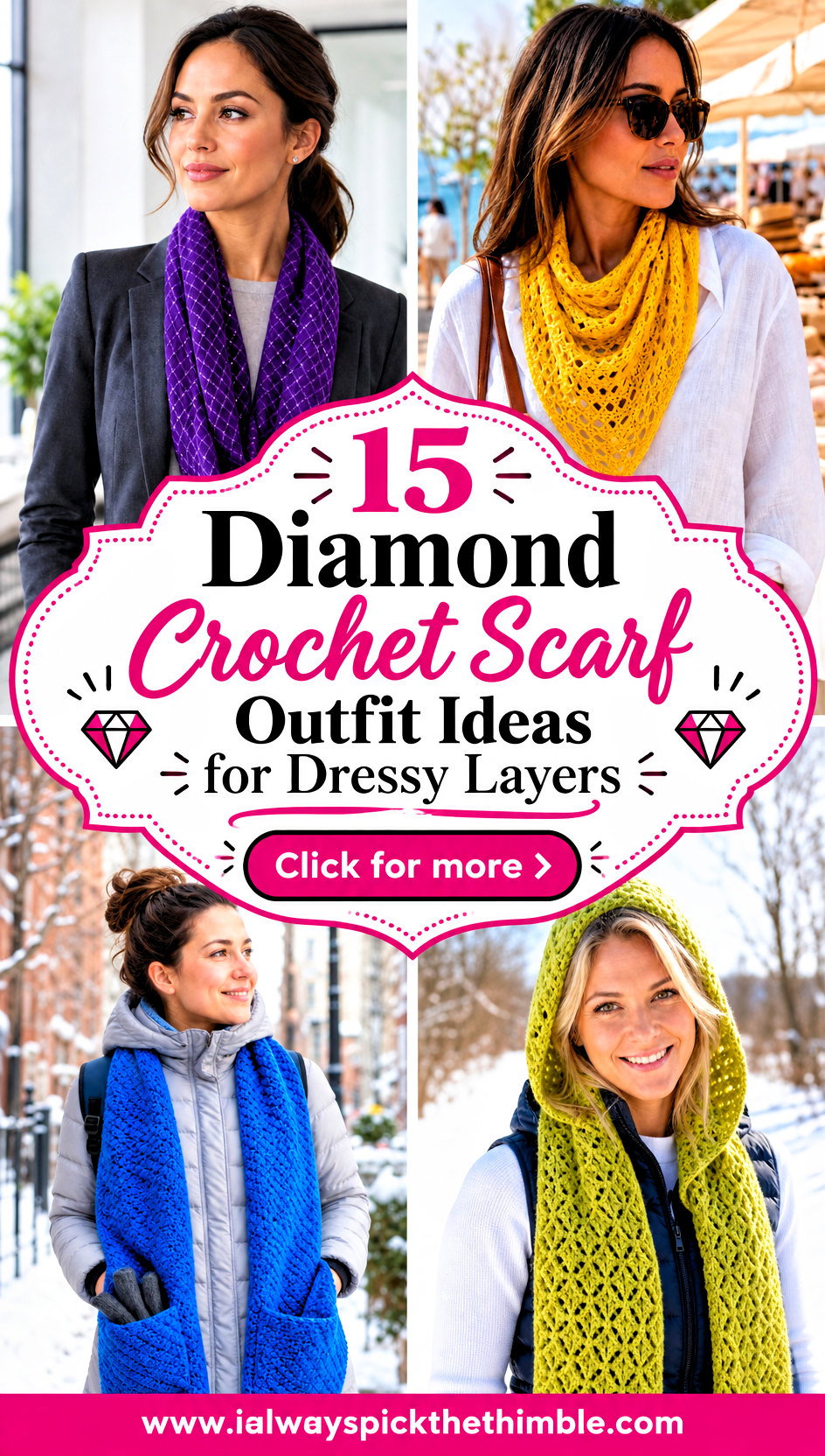 15 Diamond Crochet Scarf Outfit Ideas for Dressy Layers - 15 Diamond Crochet Scarf Outfit Ideas for Dressy Layers