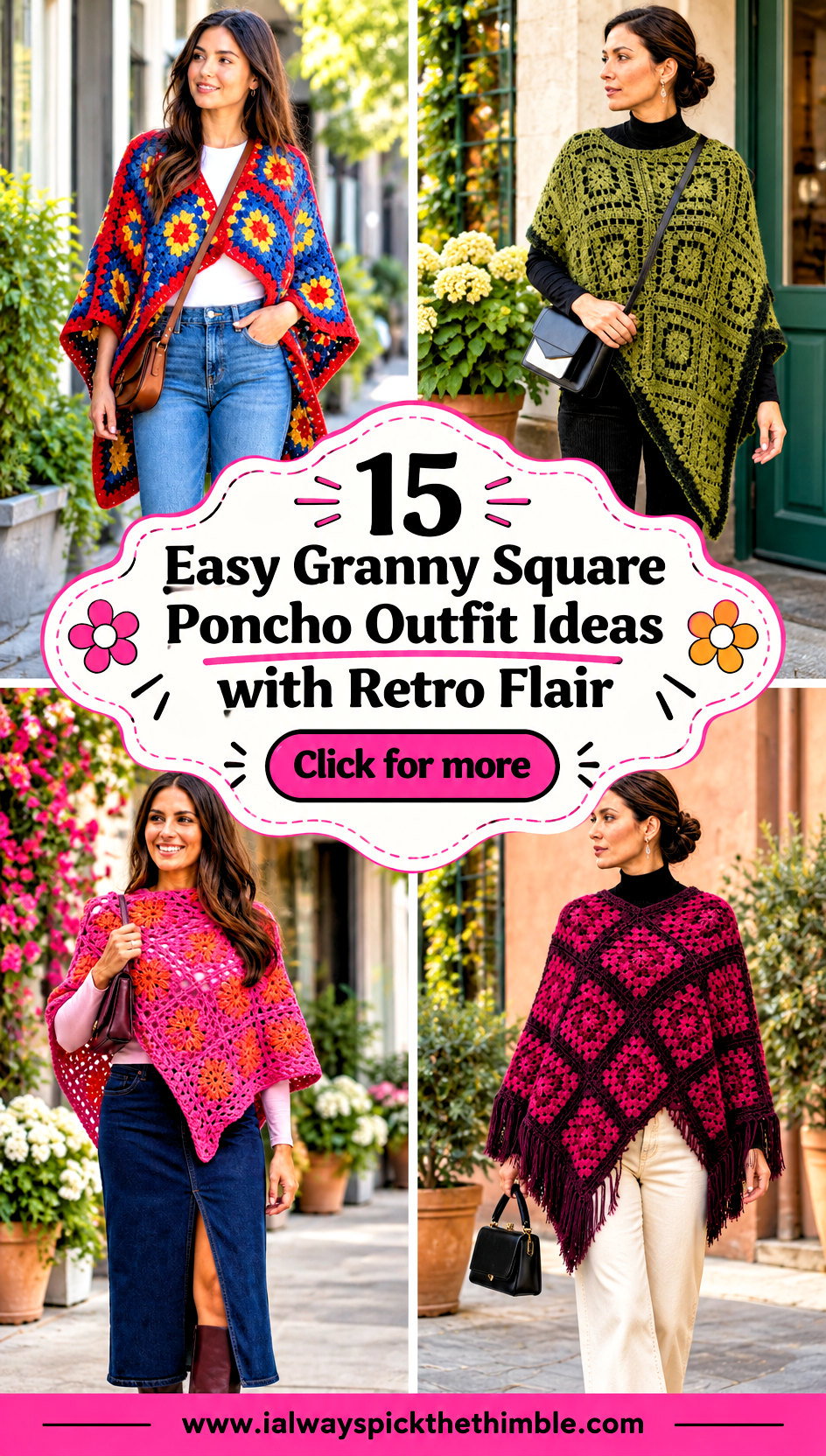 15 Easy Granny Square Poncho Outfit Ideas with Retro Flair - 15 Easy Granny Square Poncho Outfit Ideas with Retro Flair