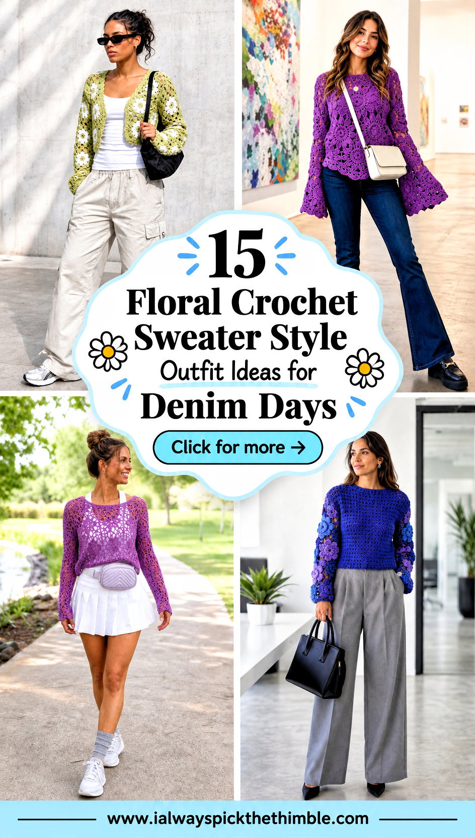 15 Floral Crochet Sweater Style Outfit Ideas for Denim Days - 15 Floral Crochet Sweater Style Outfit Ideas for Denim Days