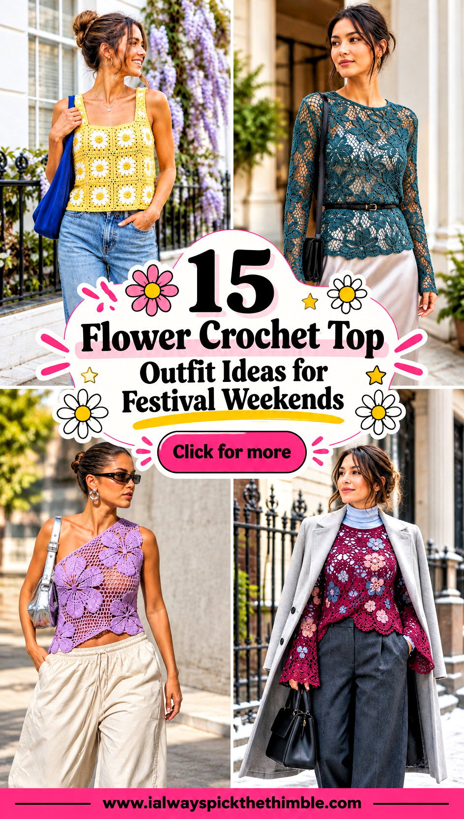 15 Flower Crochet Top Outfit Ideas for Festival Weekends - 15 Flower Crochet Top Outfit Ideas for Festival Weekends