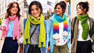 15 Funny Crochet Scarf Outfit Ideas With Quirky Details