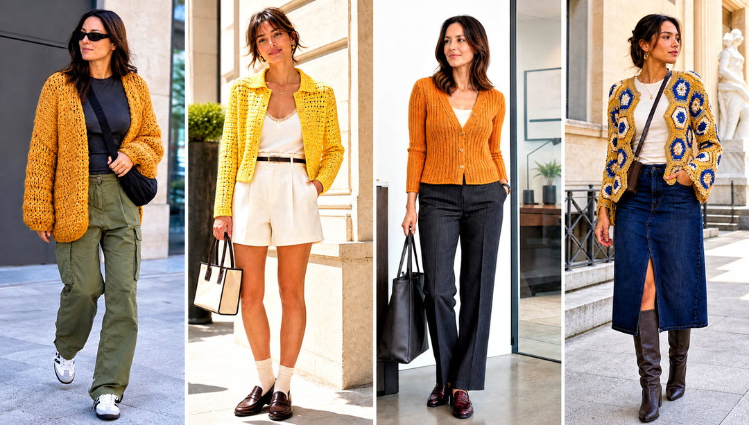 15 Gold Crochet Cardigan Outfit Ideas for Evening Layers