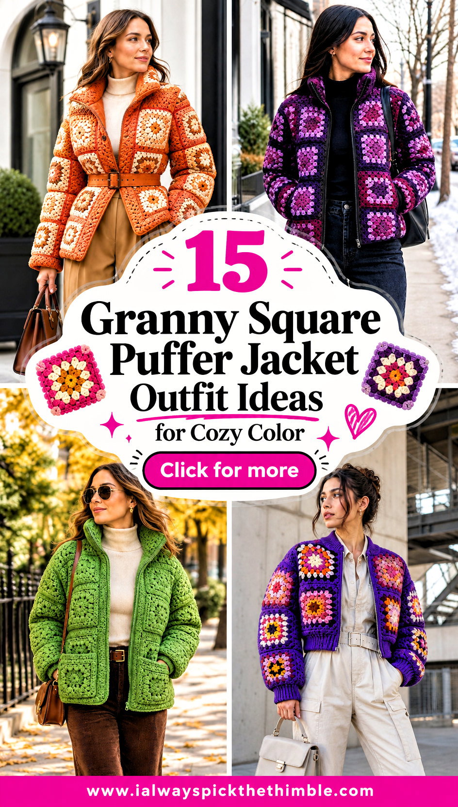 15 Granny Square Puffer Jacket Outfit Ideas for Cozy Color - 15 Granny Square Puffer Jacket Outfit Ideas for Cozy Color