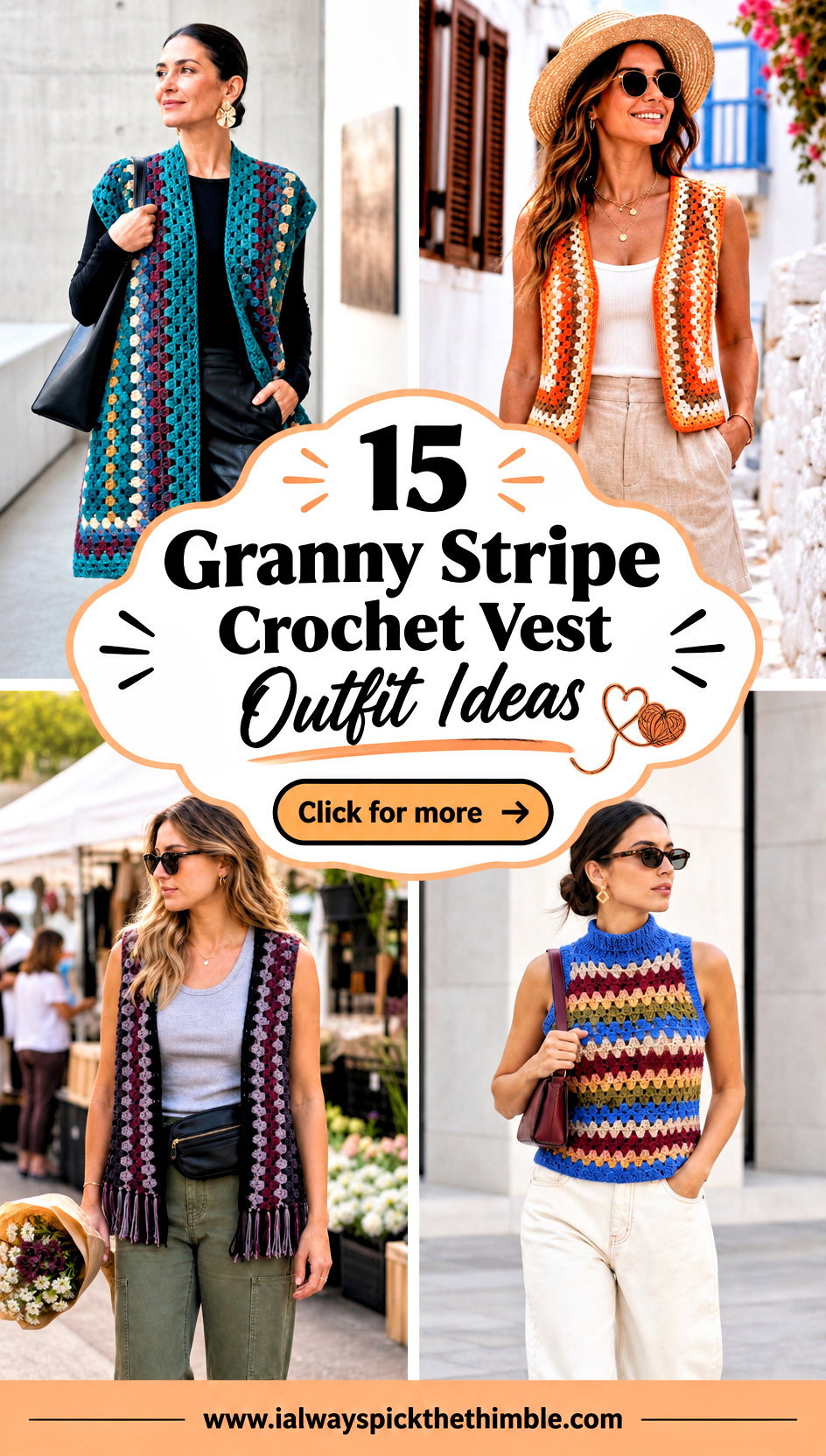 15 Granny Stripe Crochet Vest Outfit Ideas for Easy Layers - 15 Granny Stripe Crochet Vest Outfit Ideas for Easy Layers